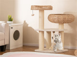 41 Inch Hand-Woven Water Hyacinth Cat Tree, 3 Sisal Scratching Posts Multi-Level Activity Center for 95559843