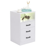 ZNTS FCH 40*35*65cm Particleboard Pasted Triamine Three Drawers With Socket With LED Light Bedside Table 40333026