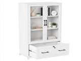 White MDF, melamine faced, wide style, large single drawer with glass display door, 82106674