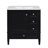 30 Inch Vanity with Ceramic Sink, Grey with 3 Drawers, Solid Wood Frame Modern N710P247499B