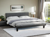 Dark Gray King Size Tufted Platform Bed Frame - Linen-Like Upholstery with Horizontal Stripe 06319378