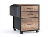 Wood Filing Cabinet with Casters, Washed Grey Fluted, Iron Clad Wood, Melamine Faced, 3 Small 16087281