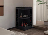 Black Corner Bar Cabinet with Wine Rack and Open Shelf B062P290260