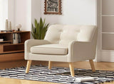Mid-Century Modern Armchair - Tufted Fabric Accent Chair with Solid Wood Legs for Living Room, N767P419113B
