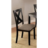 ZNTS Brushed Black Solid wood 5pc Dining Set Table And 4x Chairs Brown Fabric Cushions Seats X-Cross Back B011P214984