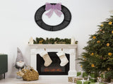 36in Pre-lit Outdoor Christmas Wreath Decoration, Lighted Metal Wreath with Purple Bow, Remote 65188732