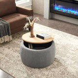 ZNTS Round Storage Ottoman, 2 in 1 Function, Work as End table and Ottoman, Dark Grey 82769638