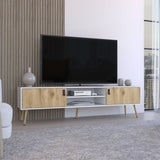 Toka TV Rack with 2 Hinged Doors and Central Shelves, White/Macadamia B097P167454