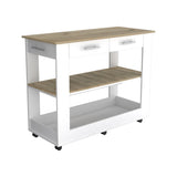 Cala Kitchen Island 46, Six Casters, Two Drawers, Lower Open Shelf -White / Light Oak B20092031