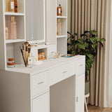 The white vanity with LED mirror is equipped with a hair dryer rack, the vanity in the bedroom W1320P186713