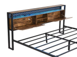 Queen Size Metal Platform Bed Frame with Wooden Headboard and with Footboard USB,Charging Station,2 W311P167043