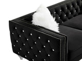 Black, Two-seater Sofa, Velvet Crystal Buckle Upholstery Sofa, Crystal Feet, Removable Cushion, Two 74092413