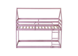 Twin over Twin Rubber Wood Floor Bunk Bed, with ladder,Guardrails,House-Shaped-Bunk Bed,Pink W504P206867