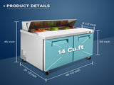 Orikool 48 IN Commercial Refrigerators Sandwich&Salad Prep Table with a Butcher Block Cutting Board, W2095126122