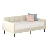 ZNTS Elena Twin Size Beige Velvet Upholstered Daybed, Ribbed Tufted Backrest, Daybed in Lavish Modern B083121461