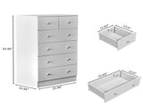 25.98"*15.75"*43.7" 5-Tier 6-Drawer Cabinet Drawer Dresser with Gold Handles White 88303918