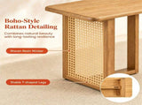 55 Inch Solid Rubber Wood Dining Bench with Woven PVC Resin Legs, 550 LBS Heavy-Duty T-Shaped 23463432