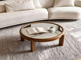 33.46" Round Coffee Table with Silver Mirrored Top, Solid Wood Frame & Cylindrical Legs, Mid-Century W3158P534695