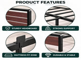 Full Size Metal Wood Platform Bed Frame, 3-Panel Reddish Brown Wood Grain Headboard with LED Light & 84757883