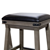 30" Bar Stool, Weathered Gray Finish, Black Leather Seat B04660632