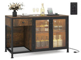 Rustic Brown Coffee Bar Table with Storage Drawer Cabinet RGB LED and Power Outlet 01381229