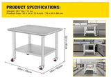 Stainless Steel Work Table 30 x 24 x 33 Inch, 700 lbs Capacity with Wheels, Adjustable Heights, 50651686