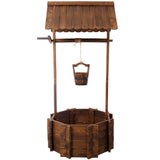 ZNTS Rustic Wooden Wishing Well Planter Outdoor Home Décor for Patio, Garden, Yard w/Hanging Bucket W465P215367