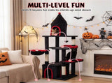 Gothic 5-Level Cat Tree 63" Tall with Sisal Scratching Posts Black Red Cat Tower 42411878