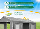 12x20 FT Heavy Duty Carport Canopy, Outdoor Garage with Roll-Up Doors & Mesh Windows, Galvanized W1422P541148