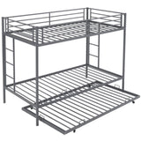 Twin Over Twin Bunk Bed with Trundle, Triple Bunk Beds for Kids Teens Adults, Metal Bunk Bed with 95087279