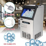 ZNTS ZK-150 120V 245W 150lbs/68kg/24h Ice Maker Stainless Steel Transparent Frosted Lid/Display/5*9 17369097