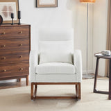 ZNTS White Teddy Fleece Rocking Chair Nursery with Thick Headrest, Upholstered Mid-century Modern Nursing 43674956