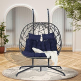 ZNTS Double Egg Chair with Stand Hanging Indoor Outdoor Wicker Rattan Patio Basket Egg Swing Chair W874P270573