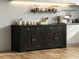 Black Farmhouse Buffet Cabinet, Kitchen Storage Sideboard with Barn Style Doors, Drawers and 34135946