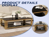 47 '' rectangular gold glass double-layer coffee table, black modern living room table, black 06515224