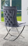 ZNTS Glam Gray Velvet 2pcs Side Chairs Button-Tufted Chrome Frame Upholstered Dining Chairs Furniture Set B011P208972