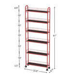 Red 6-Tier Rolling Cart Gap Kitchen Slim Slide Out Storage Tower Rack with Wheels,6 64616735