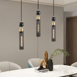 ZNTS Modern Black and Gold 3-Light Pendant Chandelier, Adjustable Hanging Lights with Cylindrical Mesh W1340P233174