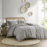 King/Cal King Cotton Printed Duvet Cover Set with Chenille B03596476