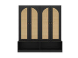 Farmhouse Widen Hall Tree with 4 Rattan Doors, Versatile 4-In-1 Seating Bench with N721P297555B