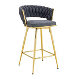 Two-piece rotating swivel chair, Dark gray cotton linen soft seat, golden metal legs, rust-proof W2920P281916