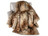 Coffee 760GSM Faux Raccoon Fur Throw Blanket 60"x80" Double-Sided Soft Micro-Mink Lined Blanket 03199611