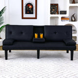 The 67-inch black PVC multi-functional sofa bed with a foldable and cup holder design makes it W3371P318136