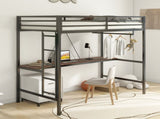 Adam Sturdy Twin Loft Bed Black Cinnamon Wood Desk and Closet Rod for Adult and Kids, Loft Bed B083P154274