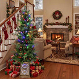 4FT Christmas Tree with 100 Multicolor LED Lights Pre-Lit Green Artificial Plant Pot Red Berries & 56233318