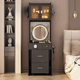 Small Vanity Desk with Mirror and LED Lights, Makeup Table with Charging Station and drawers and 89825155