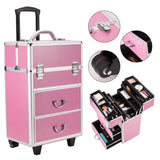 ZNTS 4 Tier Lockable Cosmetic Makeup Train Case with Extendable Trays Pink 80010757