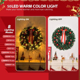 24in Pre-lit Battery Powered Christmas Wreath, Lighted Artificial Xmas Wreath with 50 Warm Lights 43039127