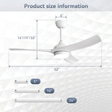 ZNTS 52 Inch Modern White Ceiling Fan with 18W LED Light and Remote Control 3 ABS Blades Noiseless W934P285766