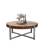 31.4-inch living room circular coffee modern natural wood grain handmade drum shaped coffee W1727P251174